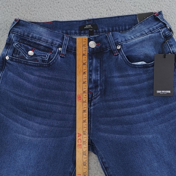 True Religion Ricky Relax Straight Jeans Mens 32x34 Blue Flap Pocket Stretch NWT - Picture 15 of 16
